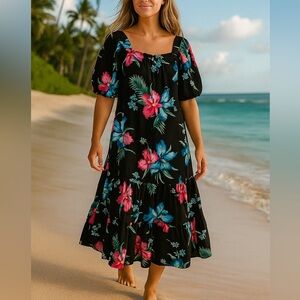 Vintage Women’s Floral Print Caftan Maxi Dress Size Medium